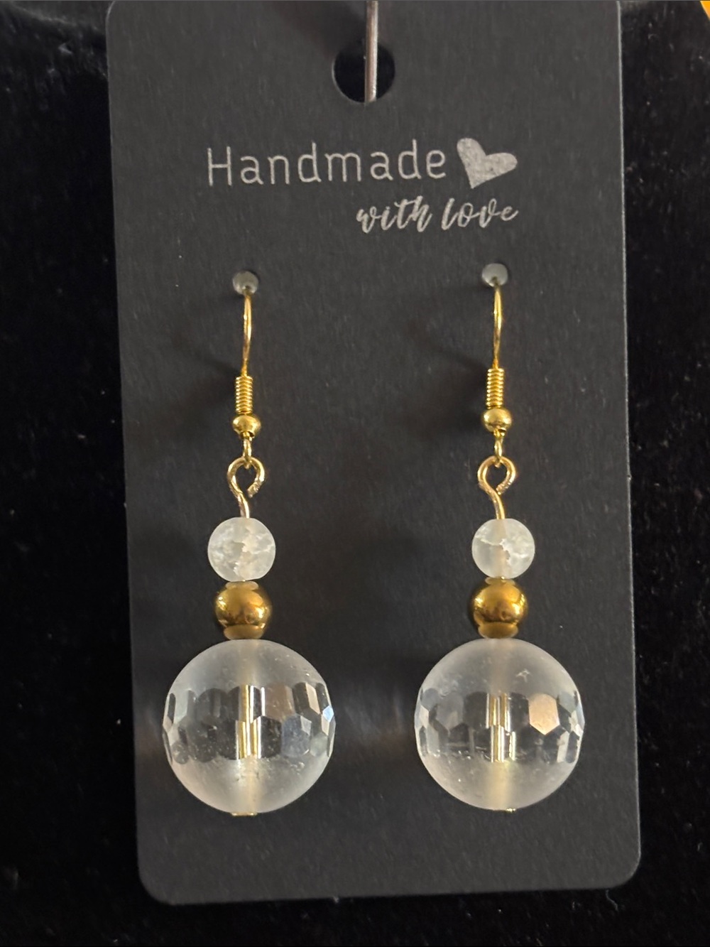 Handmade Clear glass and Gold Drop Earrings